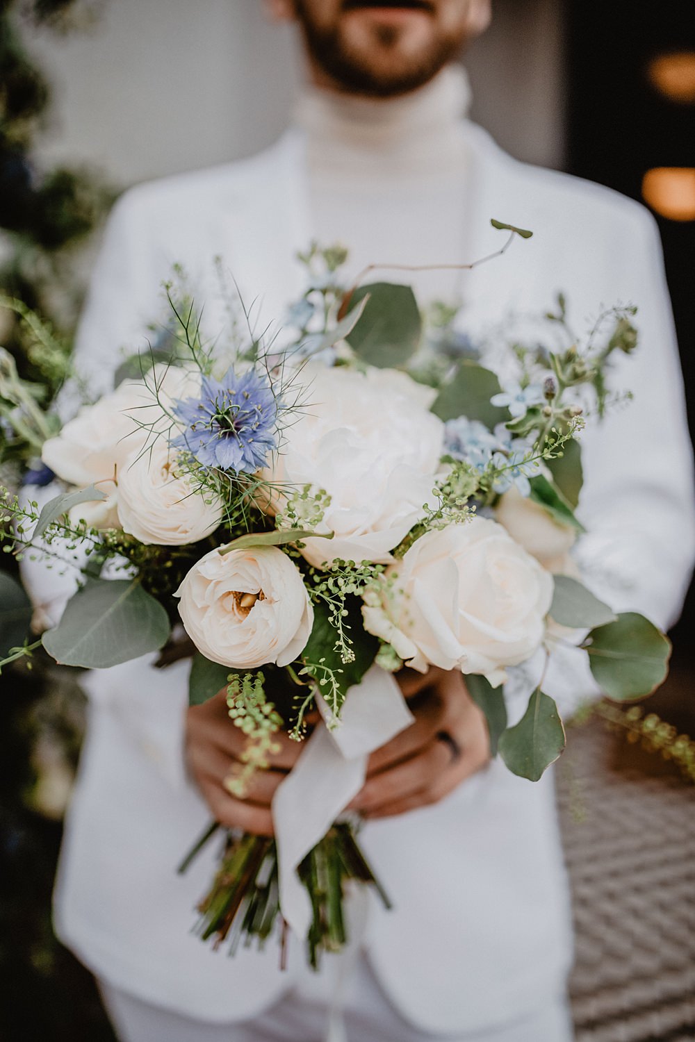 Flowers Greenery Nigella Rose Groom Bouquet Georgian Townhouse Wedding Camilla Andrea Photography