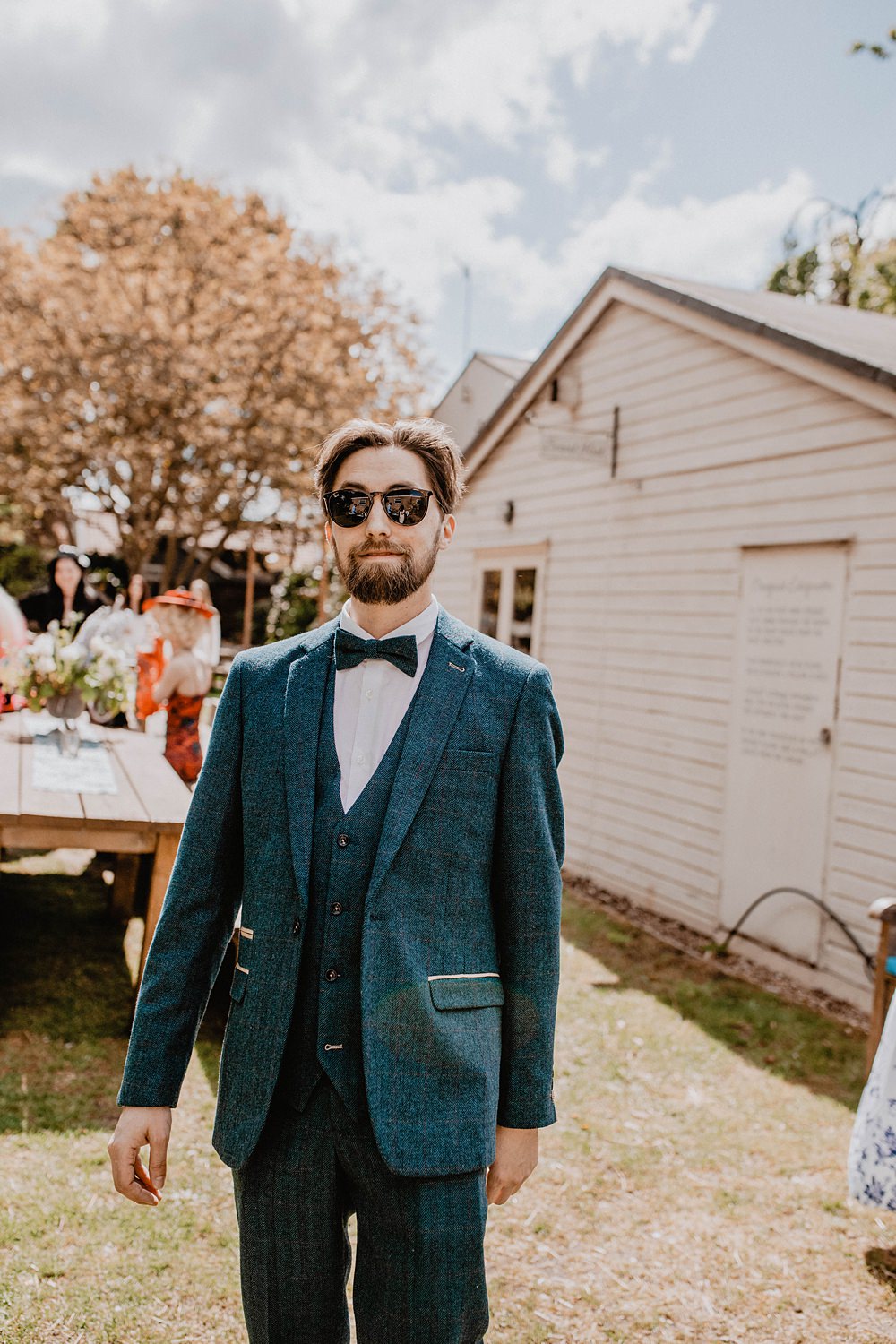 Groom Blue Suite Bow Tie Georgian Townhouse Wedding Camilla Andrea Photography