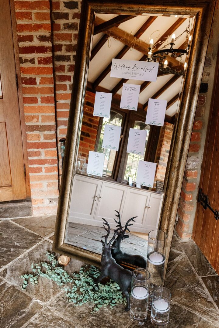 Large Bronze Mirror Wedding Table Plan Chloe Caldwell Photography
