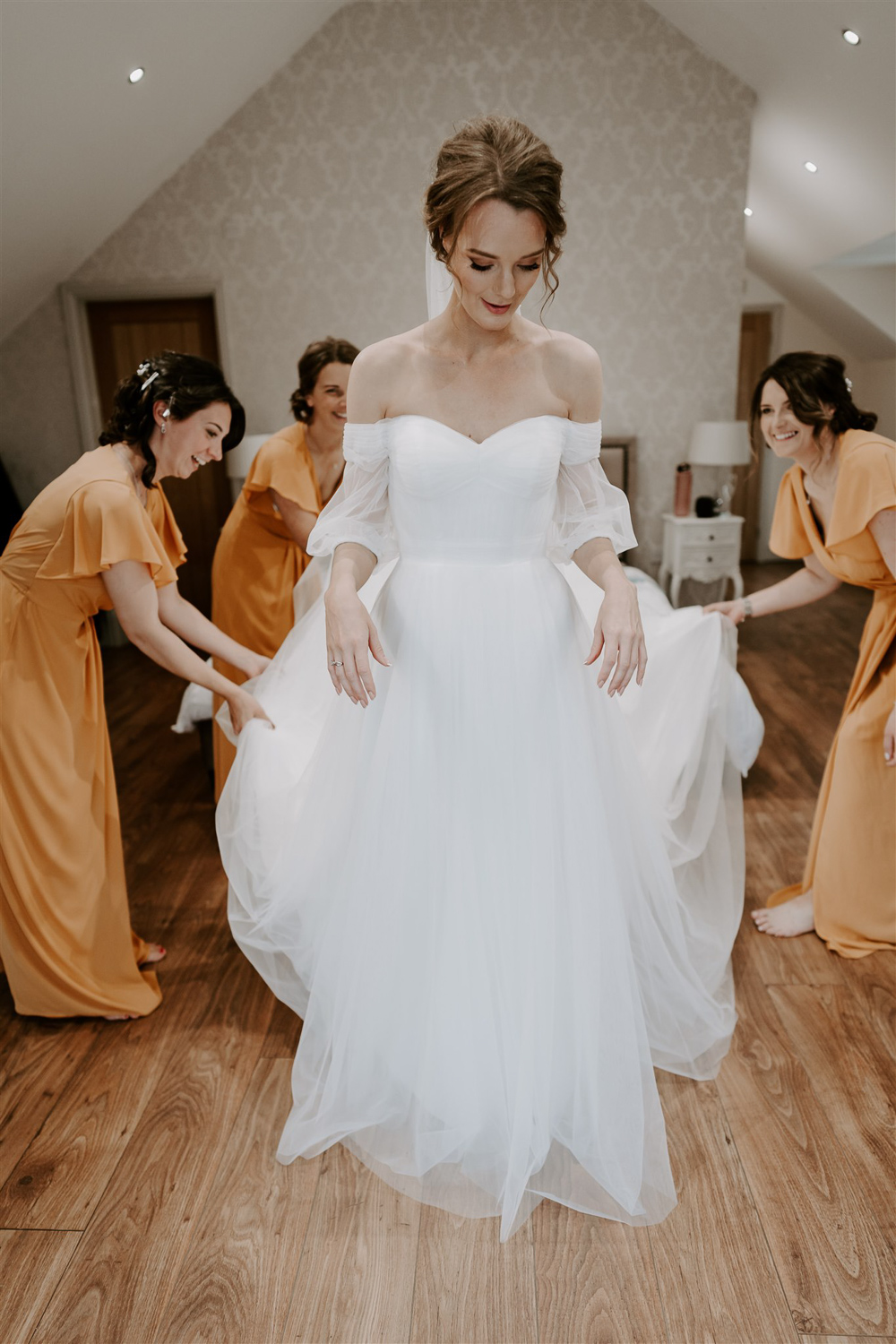 Dress Gown Bride Tulle Off Shoulder Evie Young Leicestershire Tipi Wedding Gina Fernandes Photography