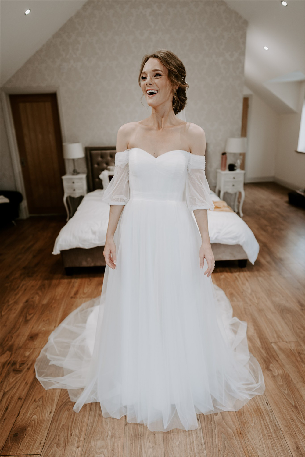 Dress Gown Bride Tulle Off Shoulder Evie Young Leicestershire Tipi Wedding Gina Fernandes Photography
