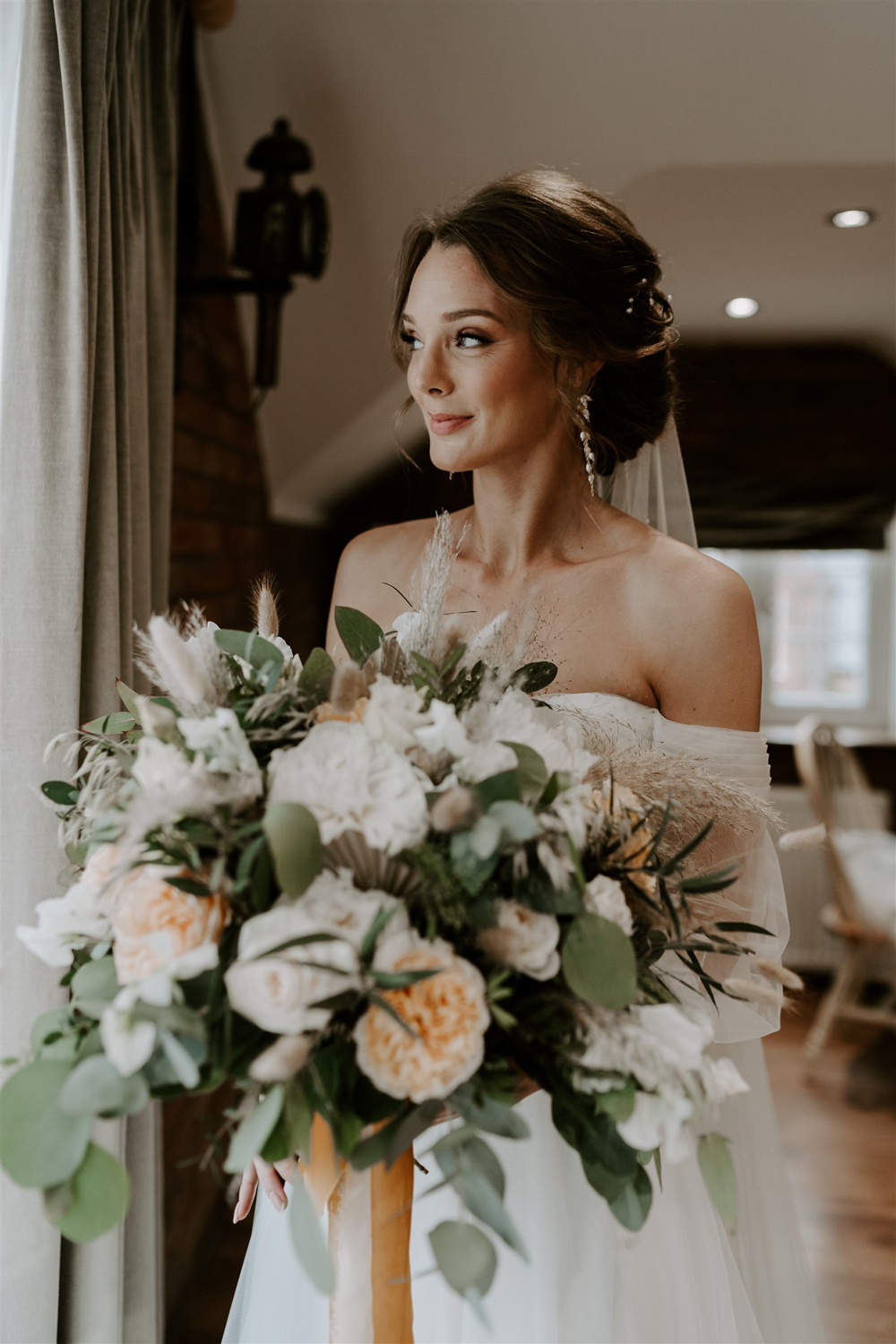 Bouquet Flowers Bride Orange White Rose Eucalyptus Leicestershire Tipi Wedding Gina Fernandes Photography