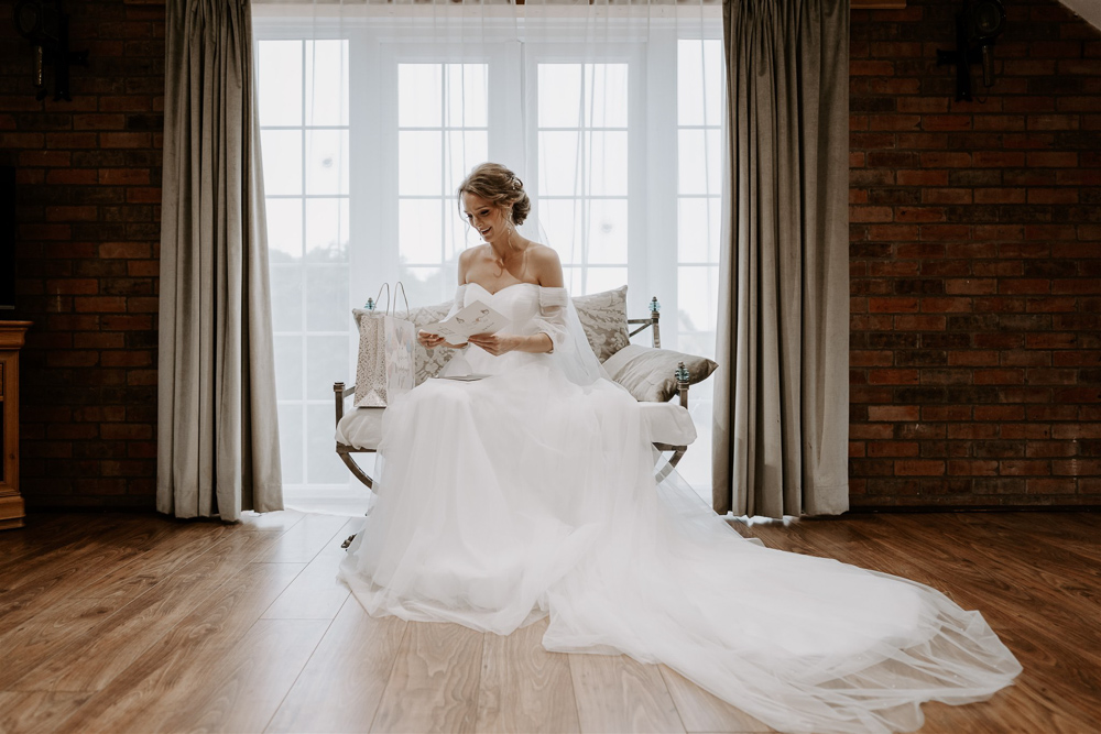 Dress Gown Bride Tulle Off Shoulder Evie Young Leicestershire Tipi Wedding Gina Fernandes Photography