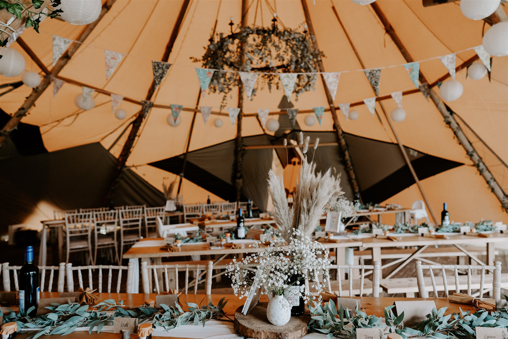 Decor Greenery Orange Candles Gypsophila Pampas Grass Leicestershire Tipi Wedding Gina Fernandes Photography