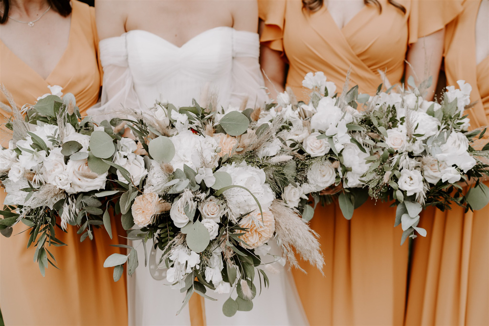 Bouquet Flowers Bride Orange White Rose Eucalyptus Bridesmaids Leicestershire Tipi Wedding Gina Fernandes Photography