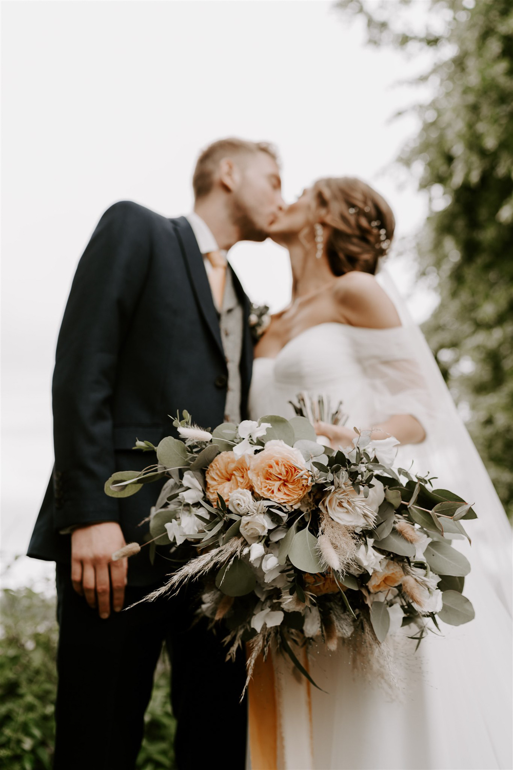 Bouquet Flowers Bride Orange White Rose Eucalyptus Leicestershire Tipi Wedding Gina Fernandes Photography