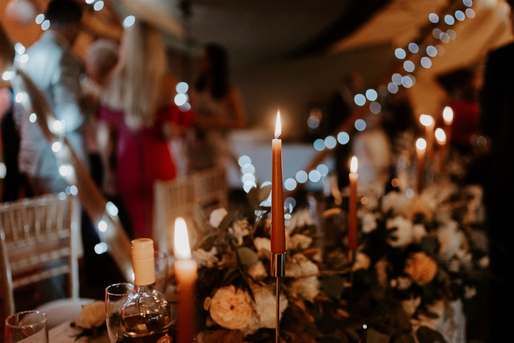 Decor Greenery Orange Candles Gypsophila Pampas Grass Leicestershire Tipi Wedding Gina Fernandes Photography