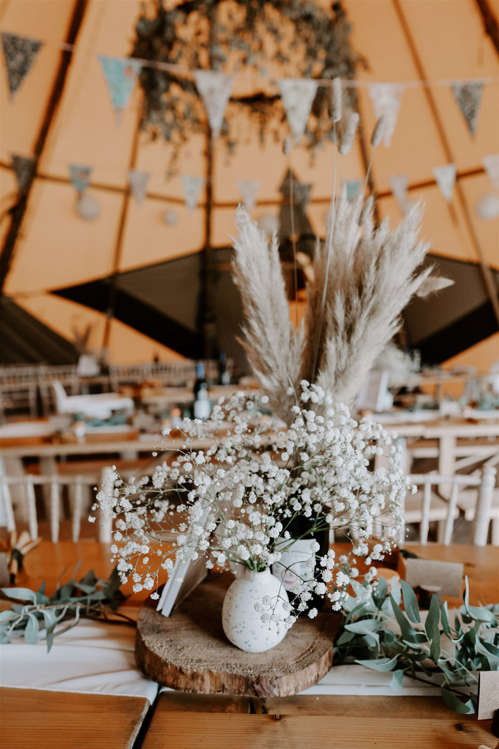 Decor Greenery Orange Candles Gypsophila Pampas Grass Leicestershire Tipi Wedding Gina Fernandes Photography