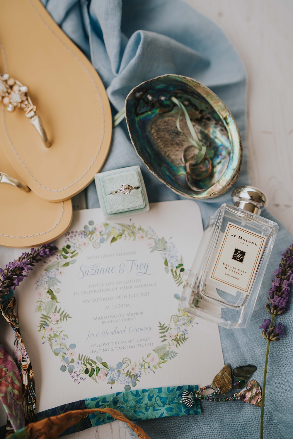 Floral Invitation Bride Accessories Perfume Marshwood Manor Wedding Grace Elizabeth