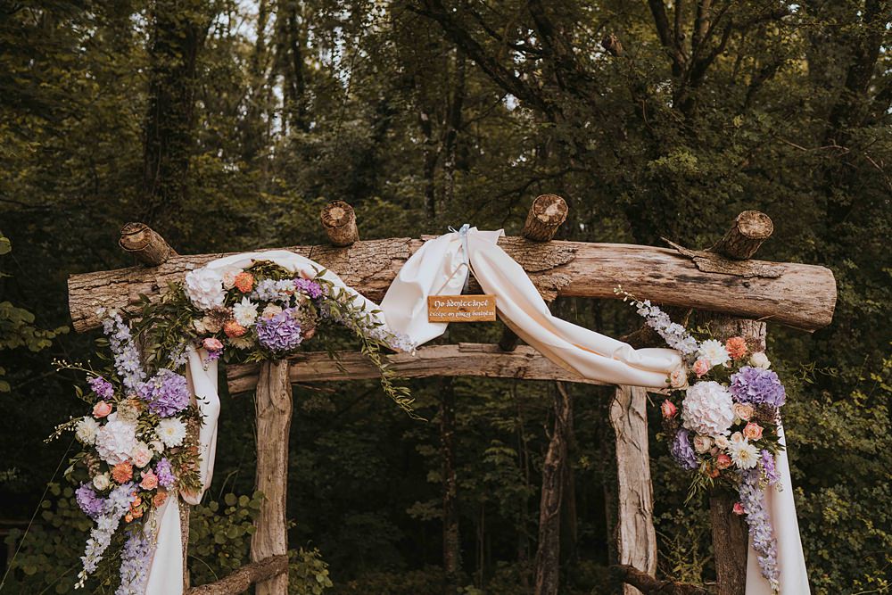Wooden Flower Arch Fabric Marshwood Manor Wedding Grace Elizabeth
