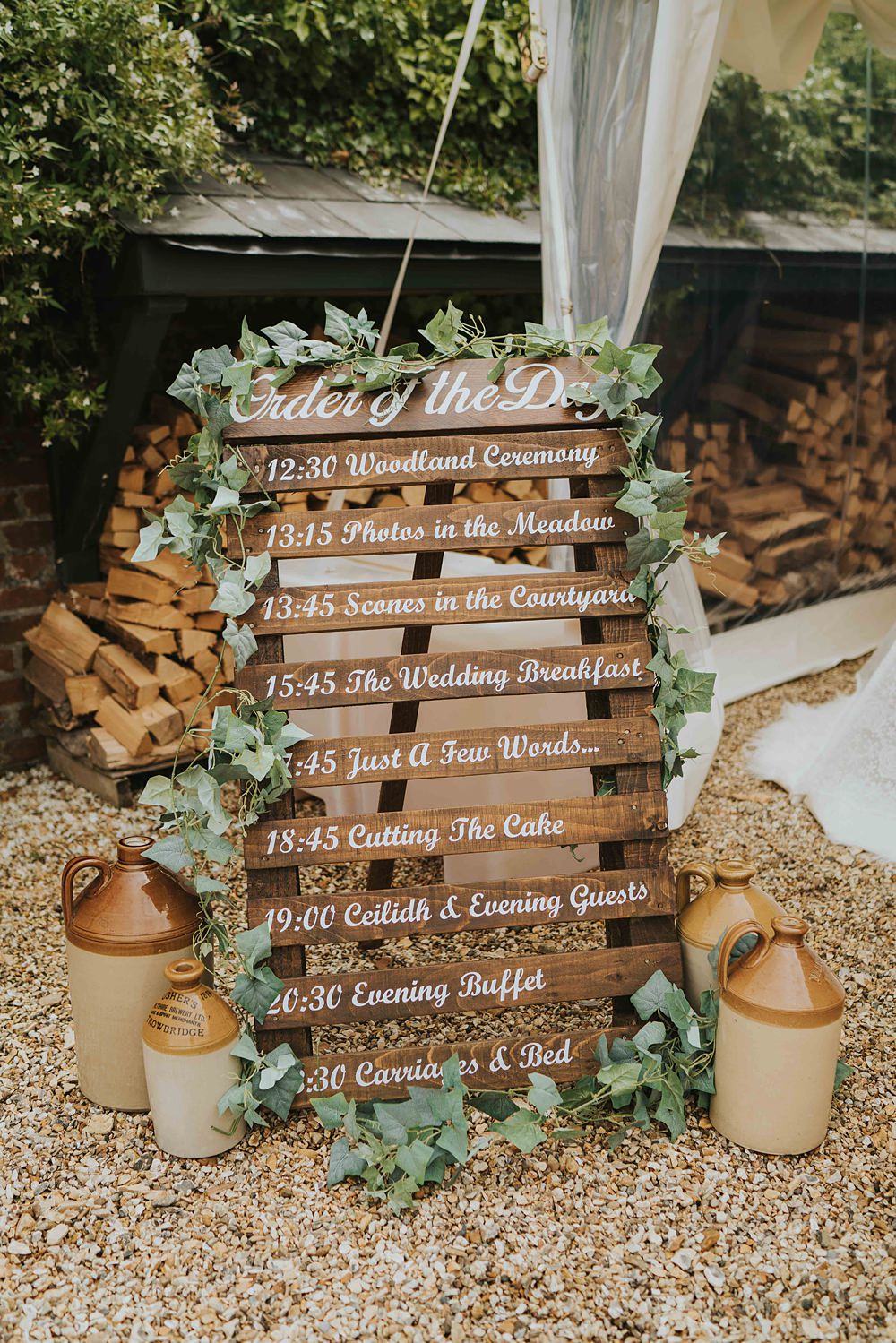 Wooden Pallet Order Day Sign Marshwood Manor Wedding Grace Elizabeth