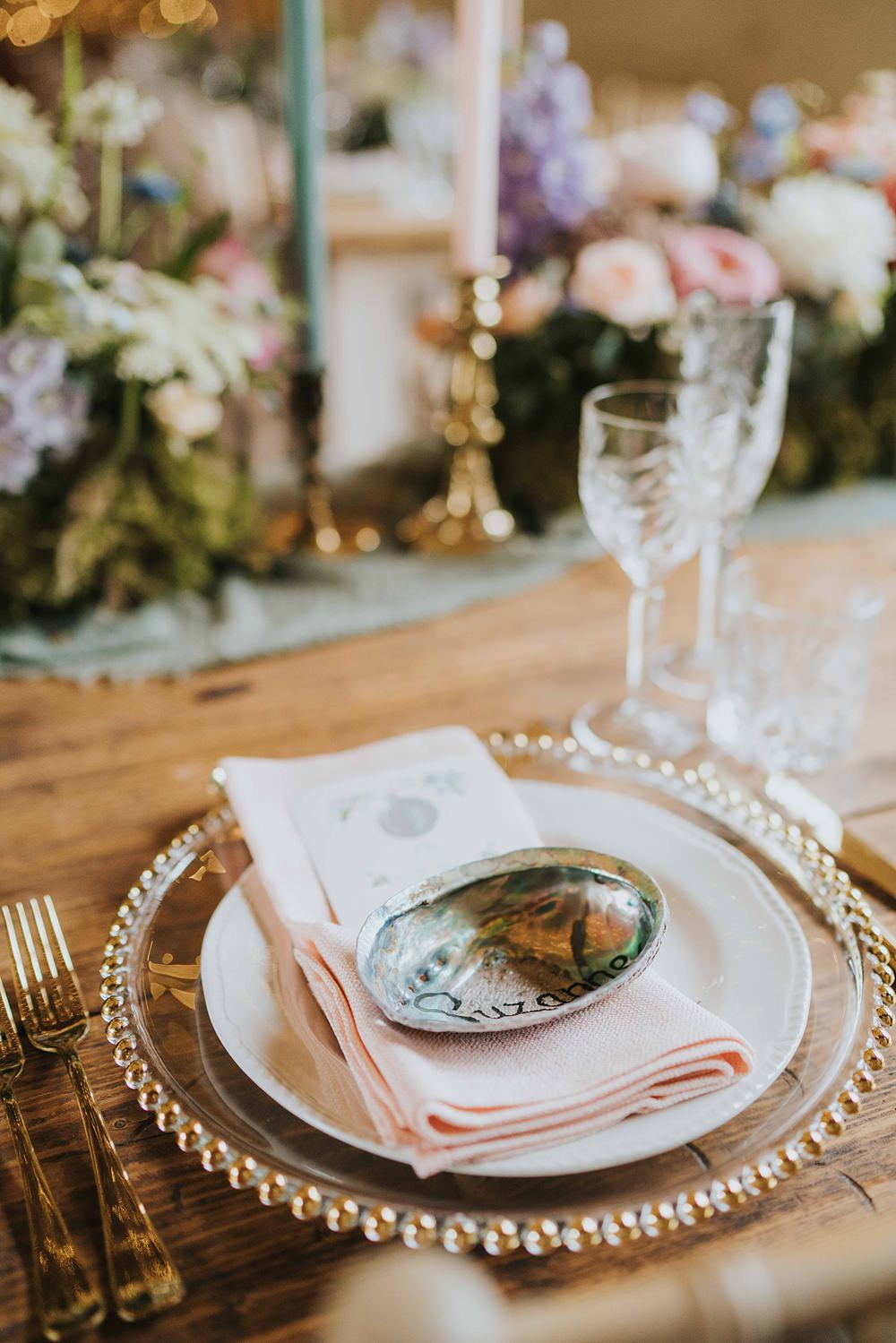 Place Setting Shell Name Charger Plate Marshwood Manor Wedding Grace Elizabeth
