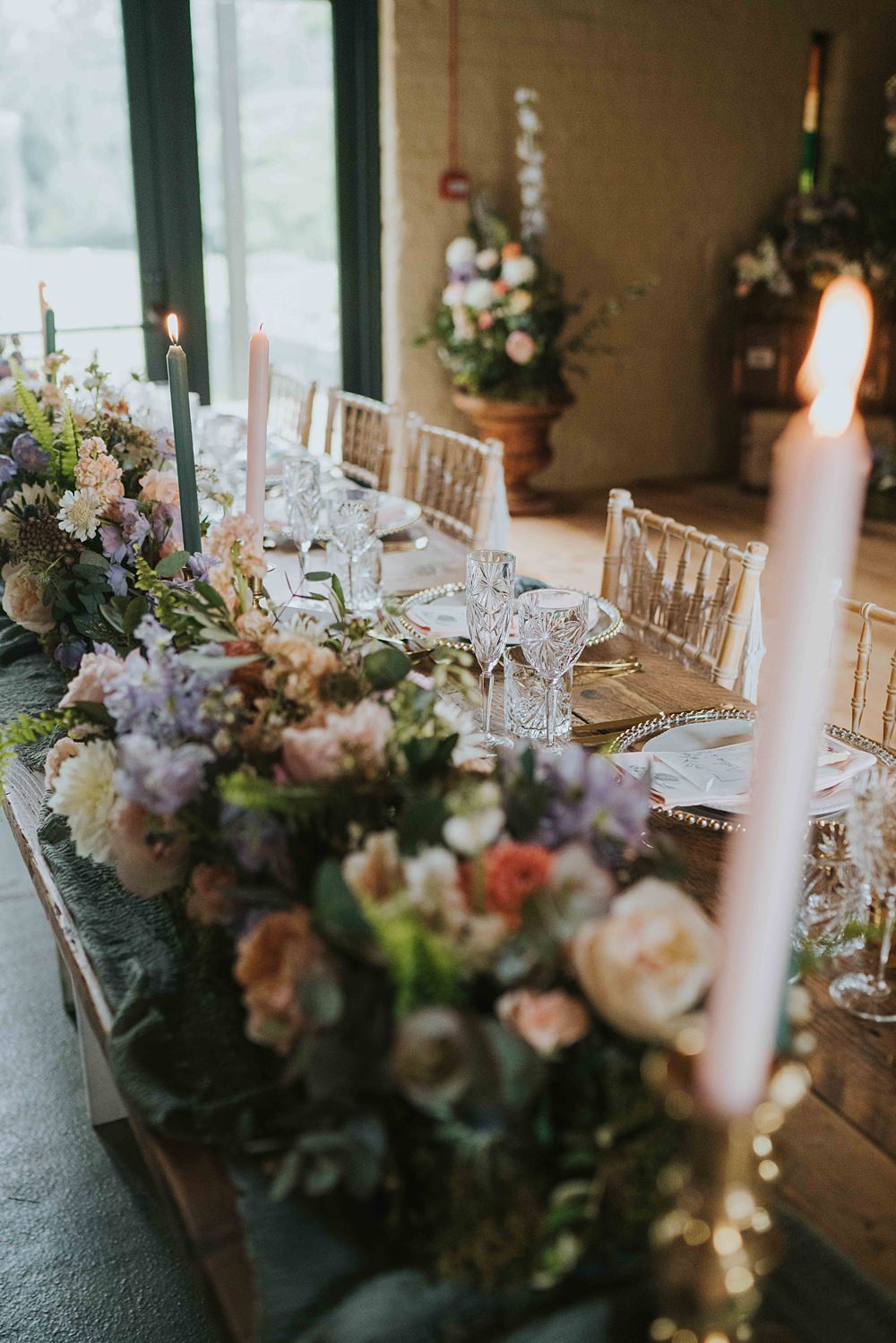 Table Flowers Centrepiece Candles Marshwood Manor Wedding Grace Elizabeth
