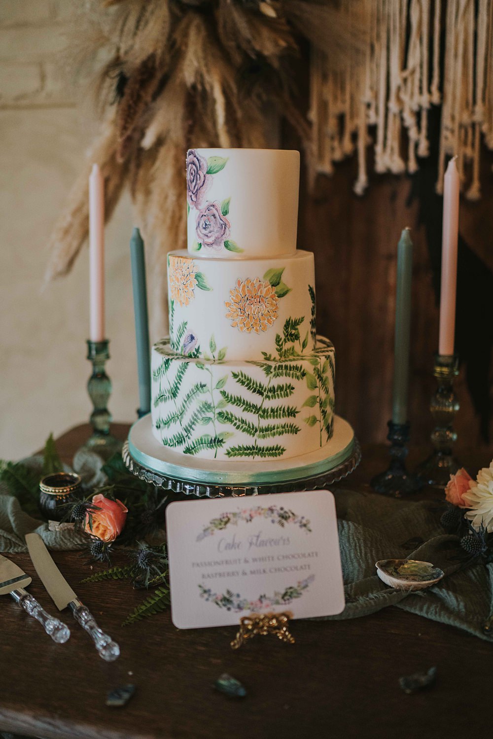 Leaf Flower Painted Cake Marshwood Manor Wedding Grace Elizabeth