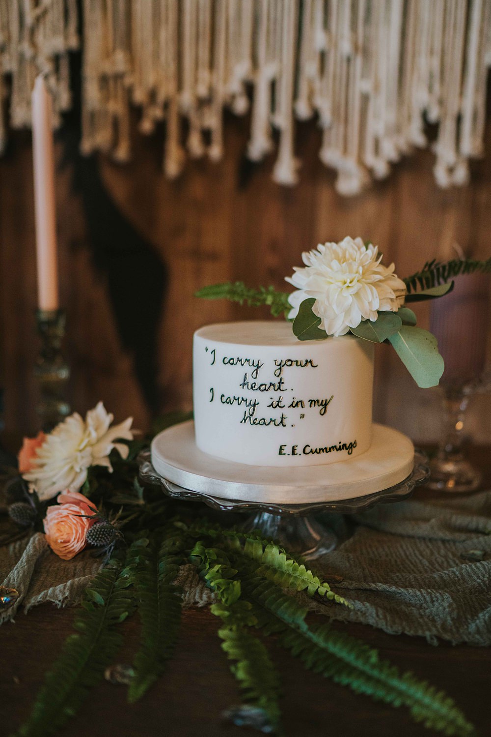 Love Quote Cake Single Tier Marshwood Manor Wedding Grace Elizabeth