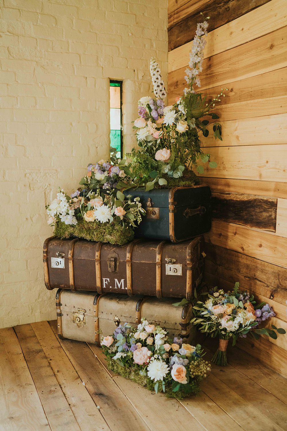 Vintage Suitcases Flowers Decor Marshwood Manor Wedding Grace Elizabeth