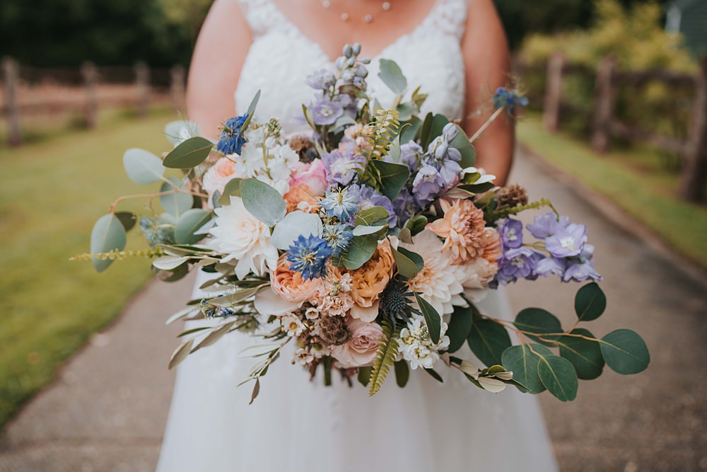Bouquet Flowers Bride Bridal Purple Peach Marshwood Manor Wedding Grace Elizabeth
