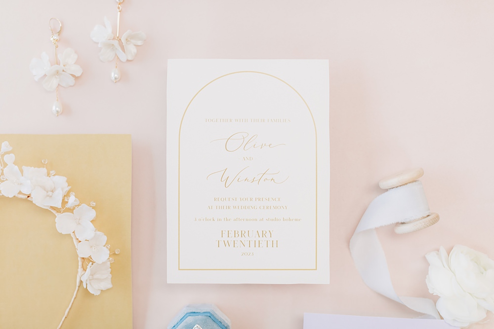 Gold White Invite Peach Yellow Lilac Wedding Ideas Tess Lucas Photography