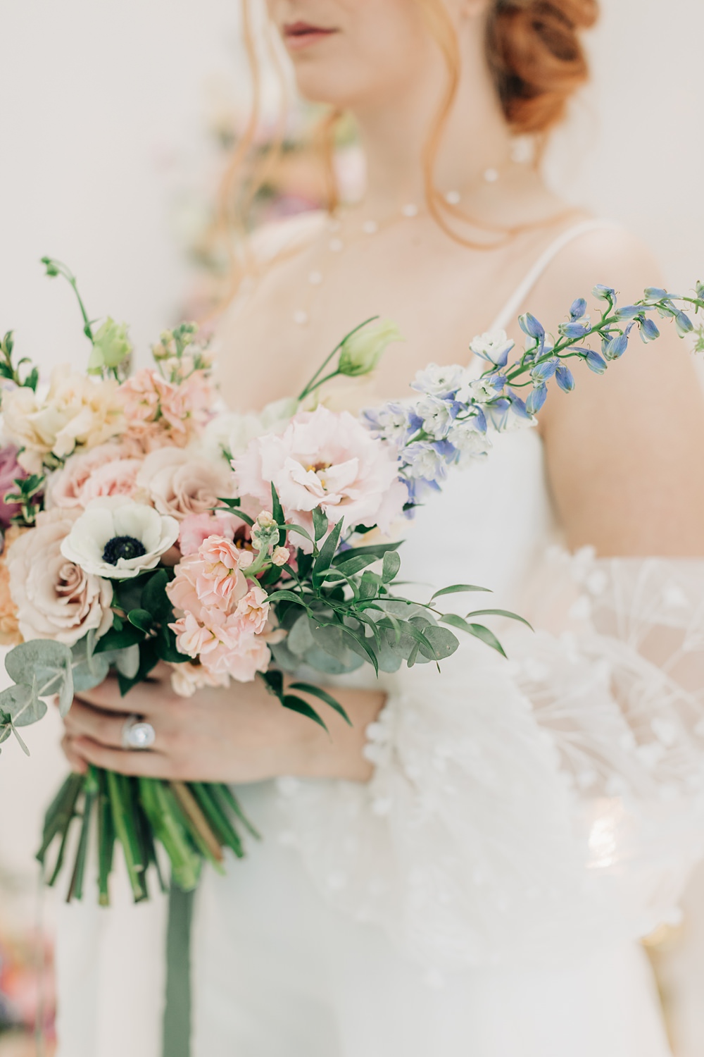Bouquet Flowers Bride Rose Anemone Blue White Peach Yellow Lilac Wedding Ideas Tess Lucas Photography