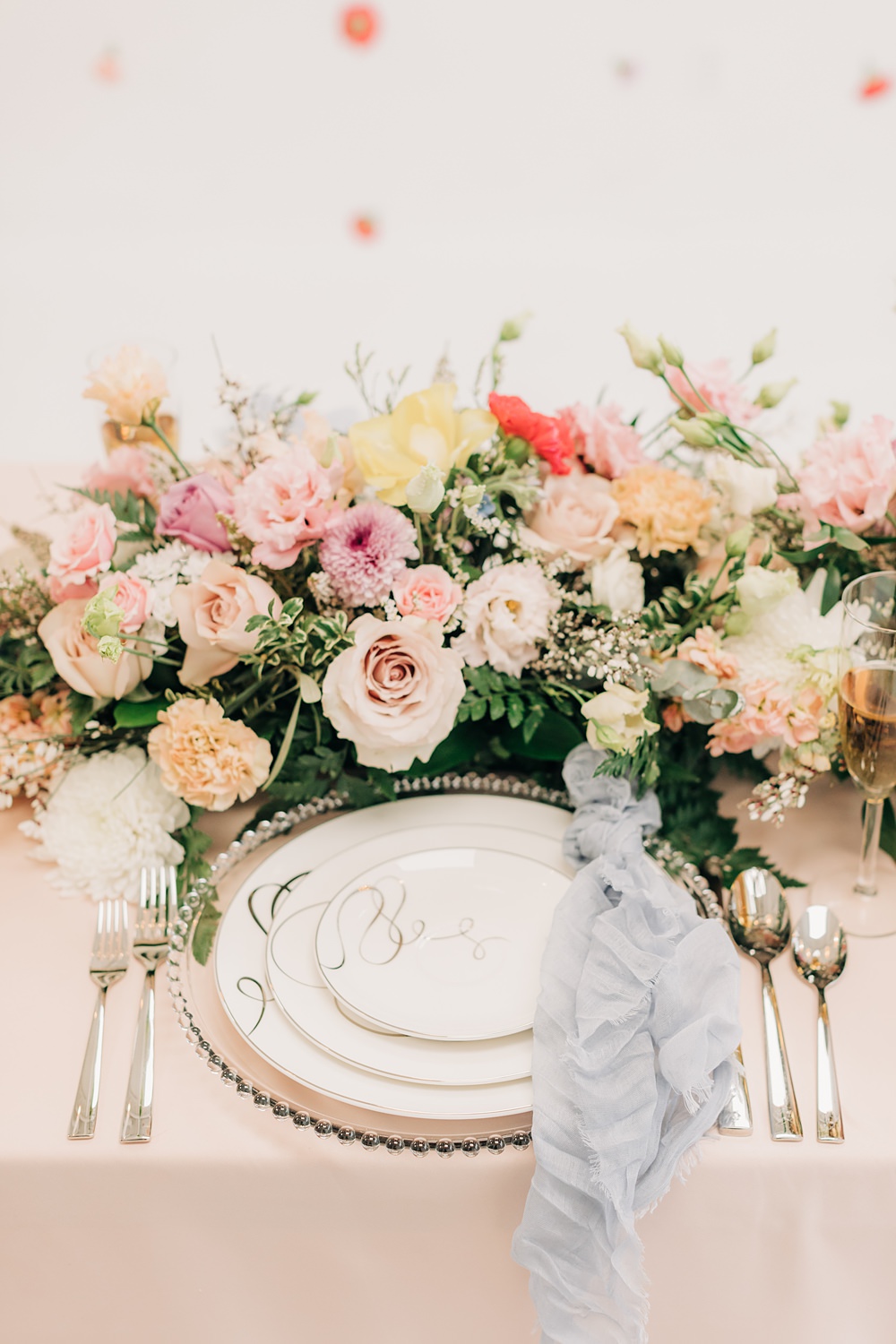 Place Setting Cutlery Peach Yellow Lilac Wedding Ideas Tess Lucas Photography