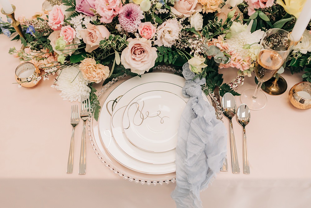 Place Setting Cutlery Peach Yellow Lilac Wedding Ideas Tess Lucas Photography