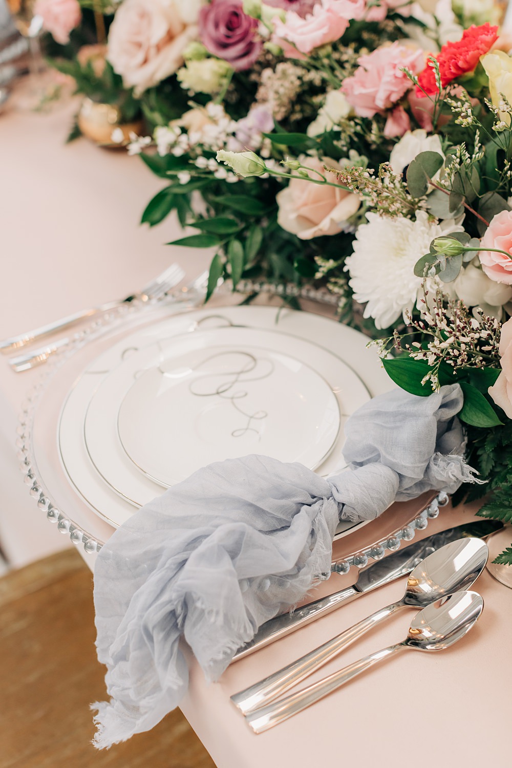 Place Setting Cutlery Napkin Peach Yellow Lilac Wedding Ideas Tess Lucas Photography