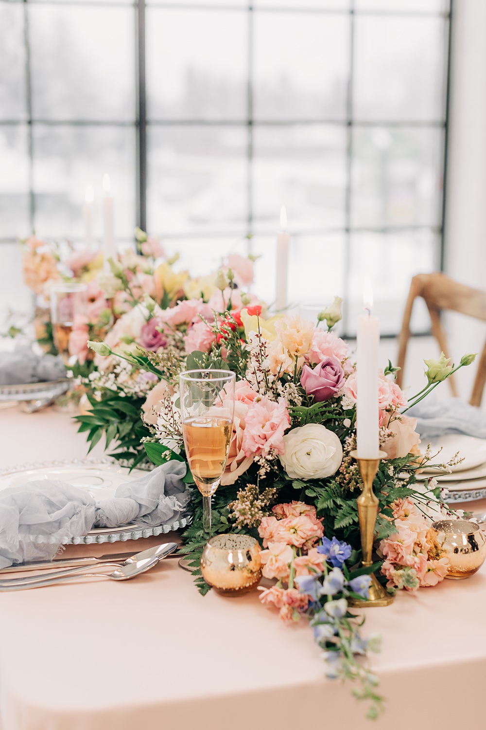 Table Candles Flower Garland Napkins Decor Peach Yellow Lilac Wedding Ideas Tess Lucas Photography