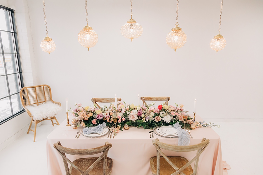 Table Candles Flower Garland Napkins Decor Peach Yellow Lilac Wedding Ideas Tess Lucas Photography