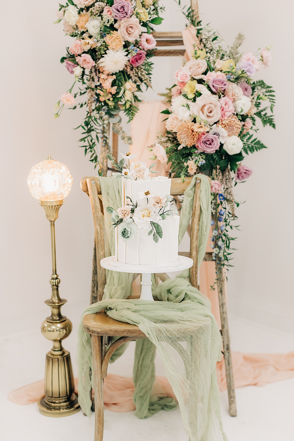 White Flower Cake 2 Tier Table Chair Peach Yellow Lilac Wedding Ideas Tess Lucas Photography