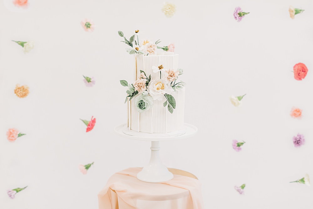 Cake Flower Petal Backdrop Peach Yellow Lilac Wedding Ideas Tess Lucas Photography