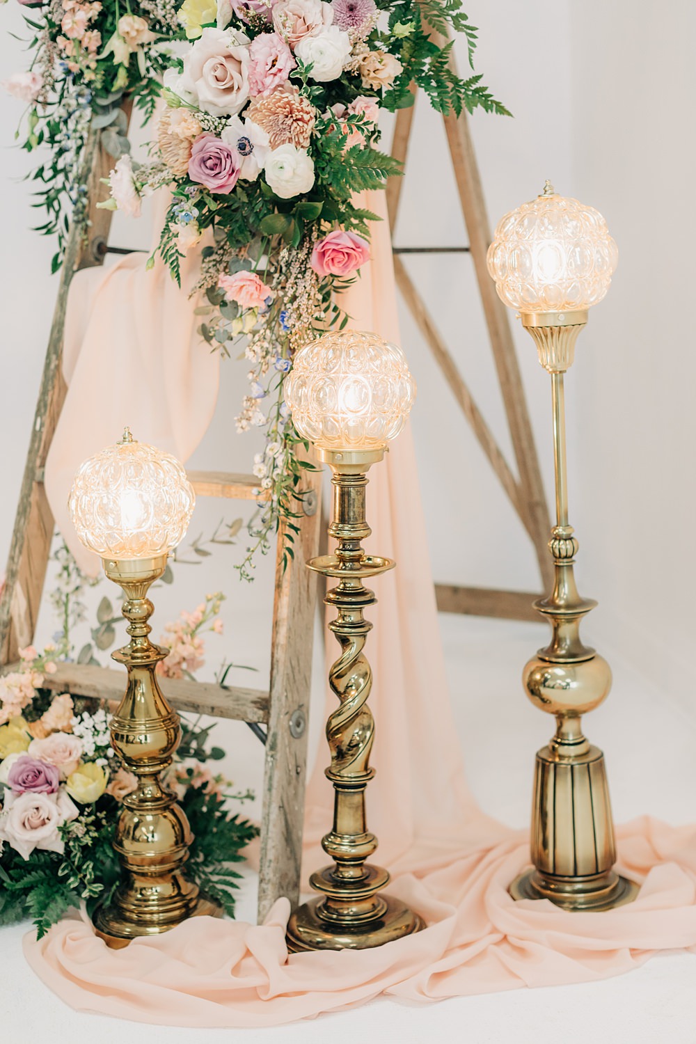 Candles Wooden Ladder Flowers Decor Peach Yellow Lilac Wedding Ideas Tess Lucas Photography