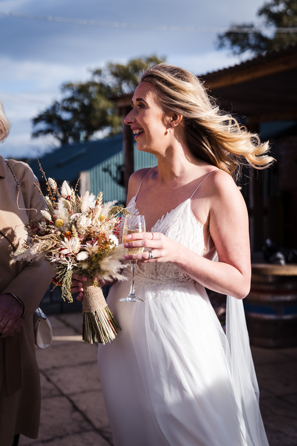 Dress Gown Bride Bridal Anna Kara Tulle Straps Shropshire Farm Wedding Laura May Photography