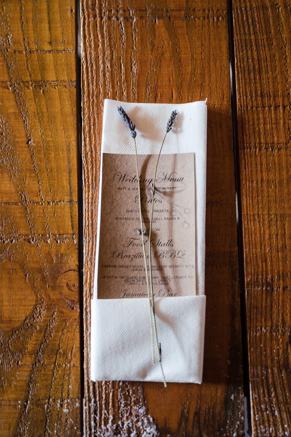 Place Setting Menu Lavender Napkin Shropshire Farm Wedding Laura May Photography