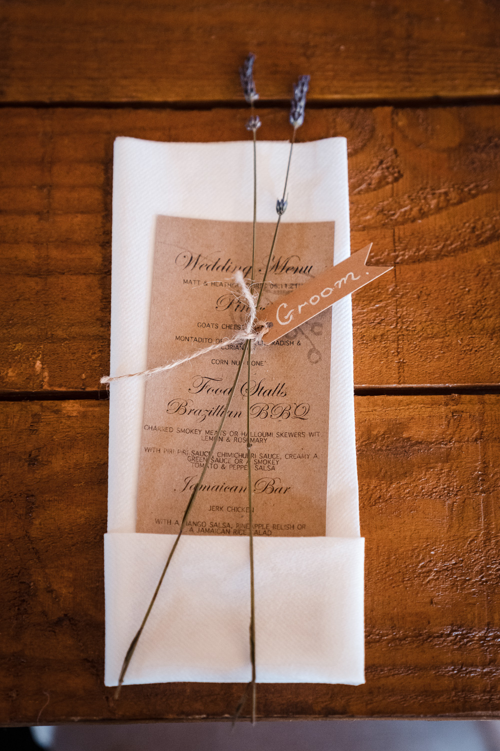Place Setting Menu Wheat Napkin Shropshire Farm Wedding Laura May Photography
