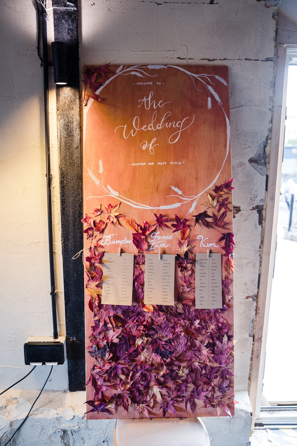 Wooden Dried Leaf Leaves Table Plan Shropshire Farm Wedding Laura May Photography