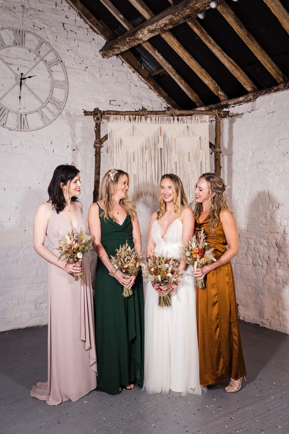 Mismatched Jewel Tone Bridesmaid Dresses Shropshire Farm Wedding Laura May Photography