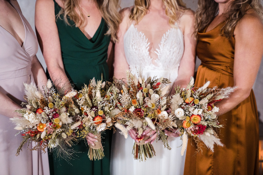 Dried Flower Bouquet Bride Bridesmaid Shropshire Farm Wedding Laura May Photography