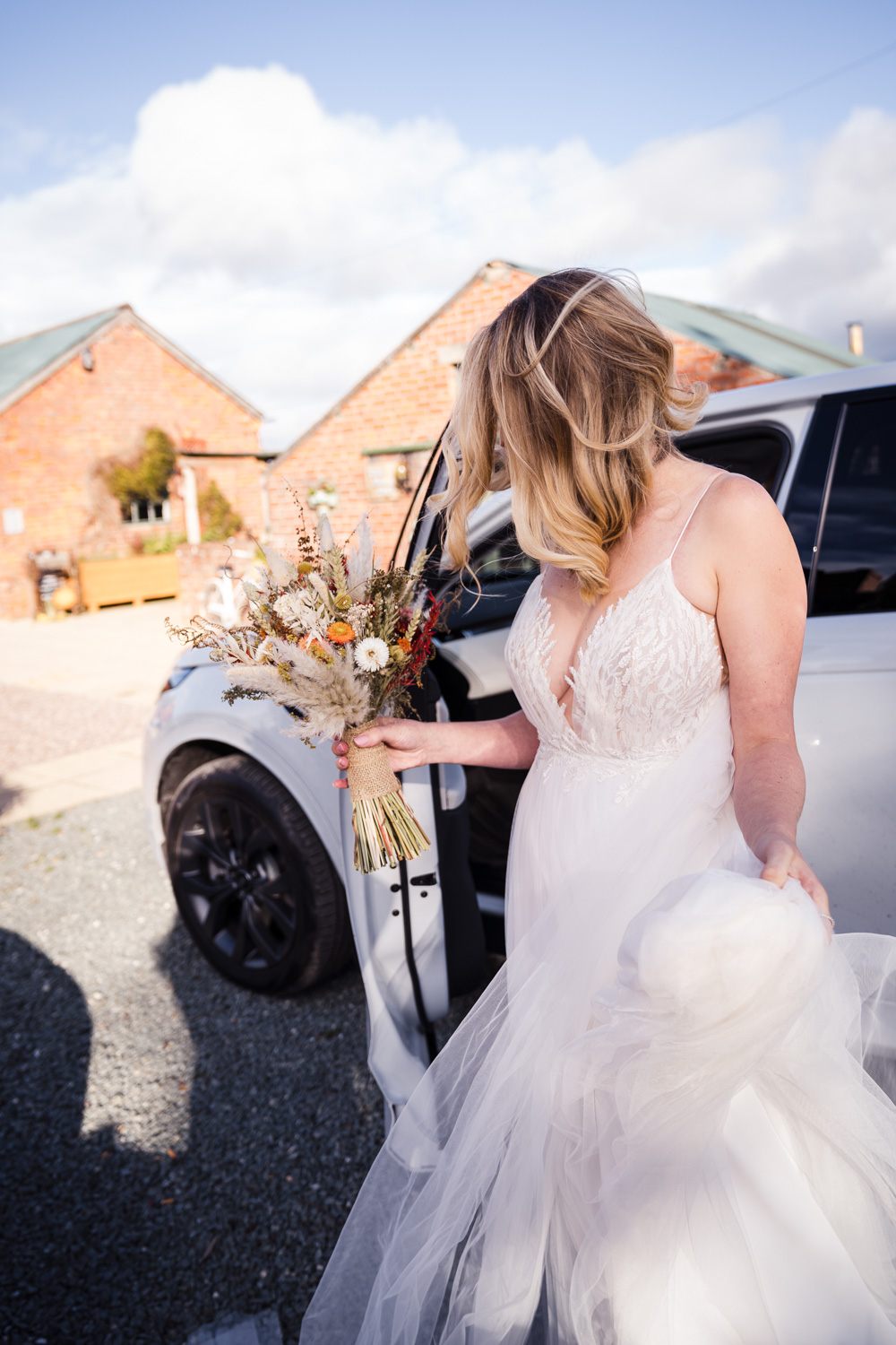 Dress Gown Bride Bridal Anna Kara Tulle Straps Shropshire Farm Wedding Laura May Photography