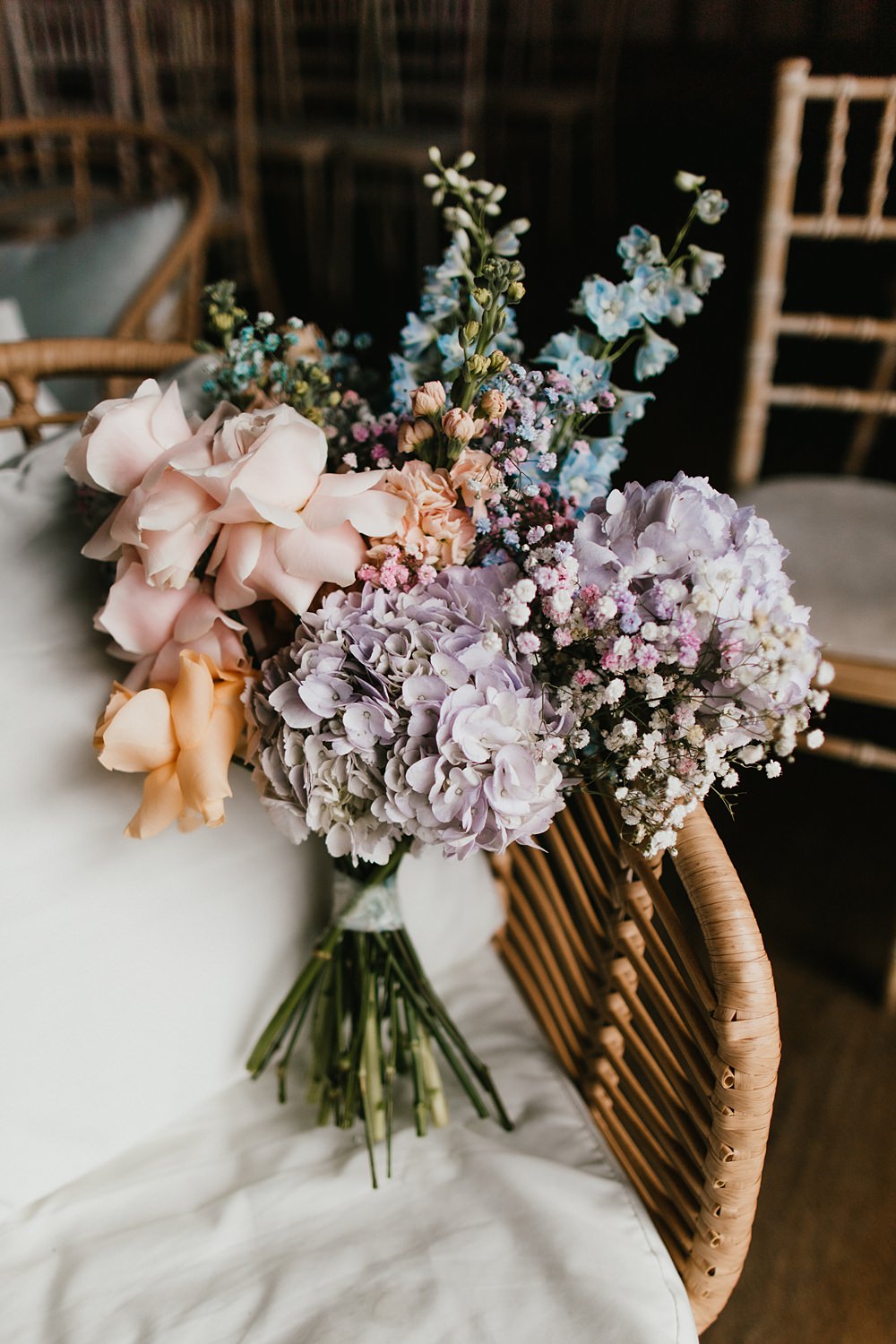 Bouquet Flowers Bride Pastel Pink Lilac Blue Stokes Barn Farm Wedding Ideas Pippa Volans Photography