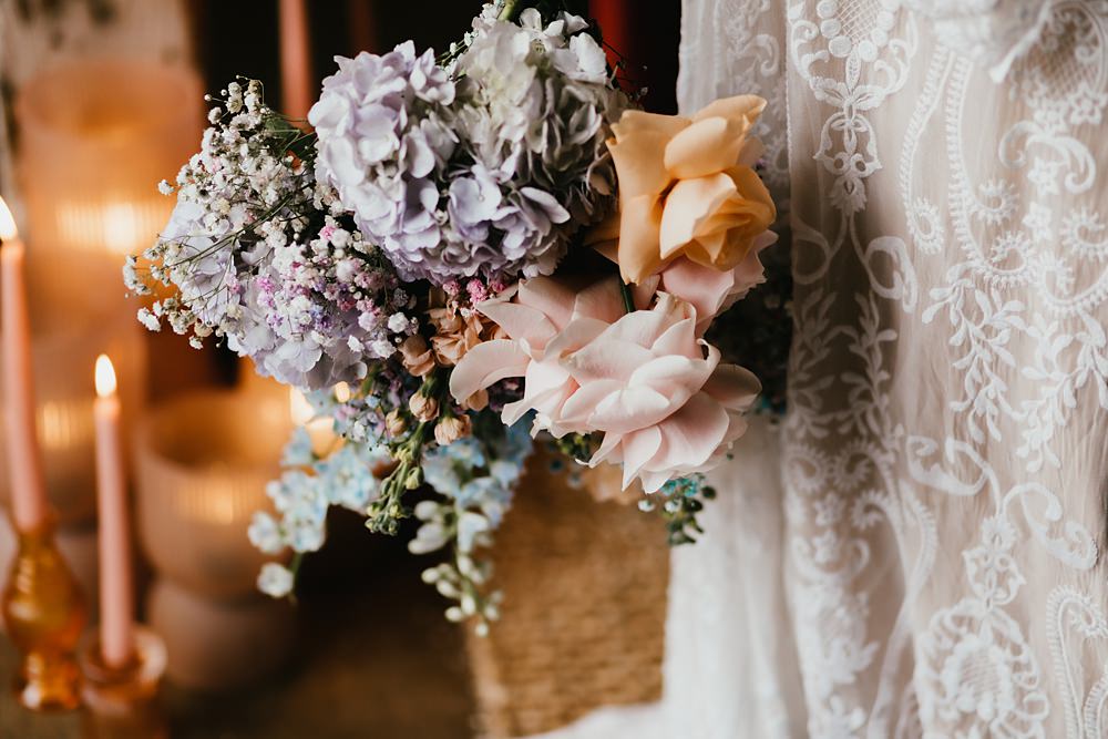 Bouquet Flowers Bride Pastel Pink Lilac Blue Stokes Barn Farm Wedding Ideas Pippa Volans Photography