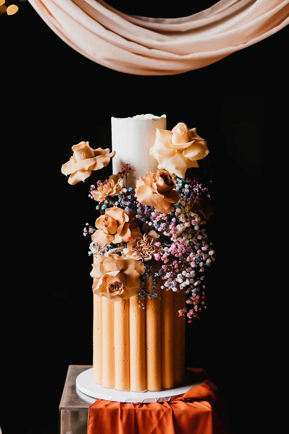Orange Cream Cake Modern Flowers Stokes Barn Farm Wedding Ideas Pippa Volans Photography