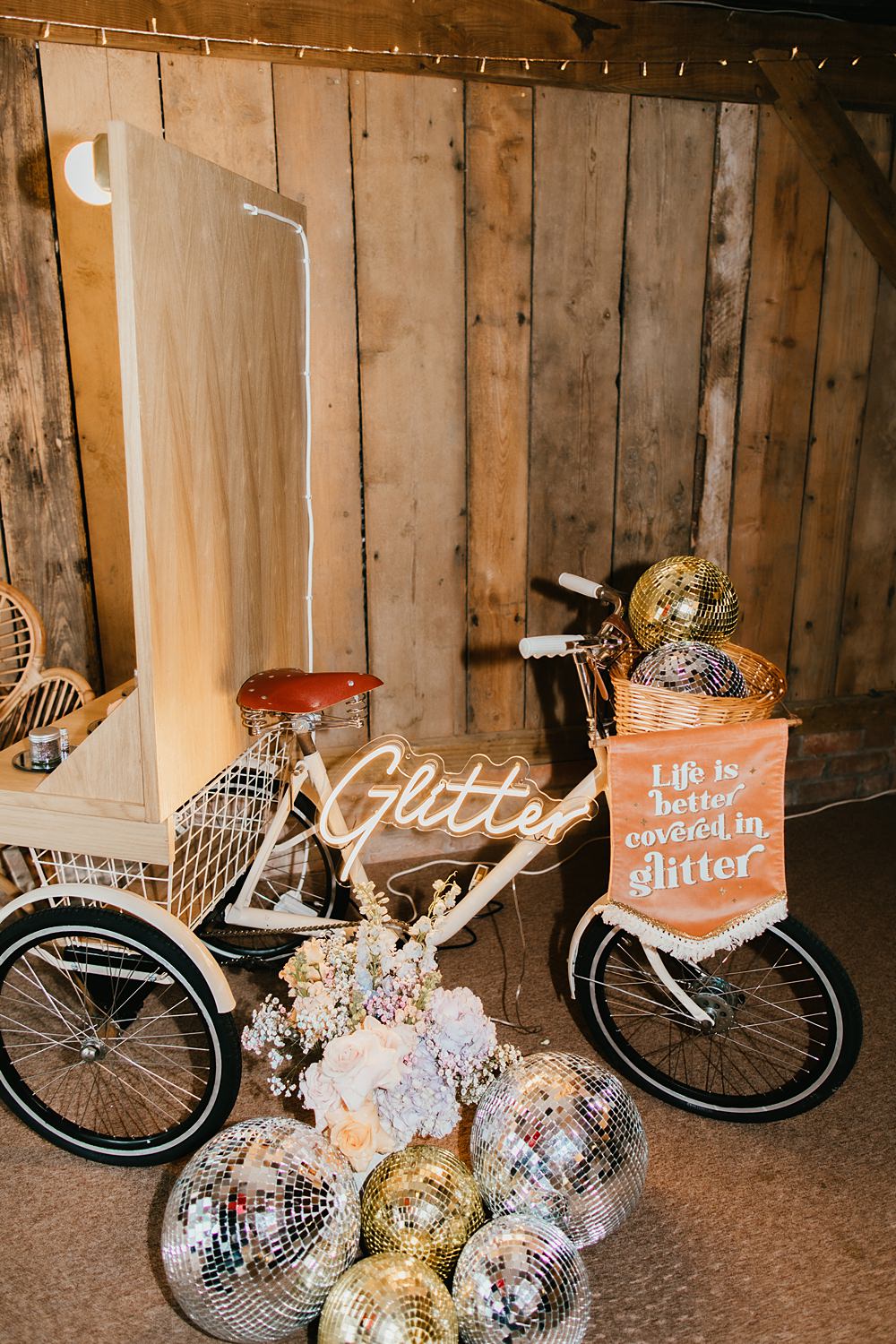 Glitter Station Bicycle Stokes Barn Farm Wedding Ideas Pippa Volans Photography