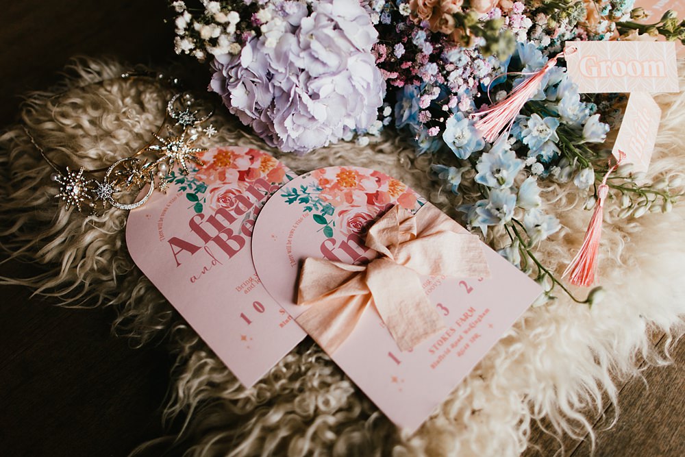 Pastel Modern Invites Curve Arch Stokes Barn Farm Wedding Ideas Pippa Volans Photography