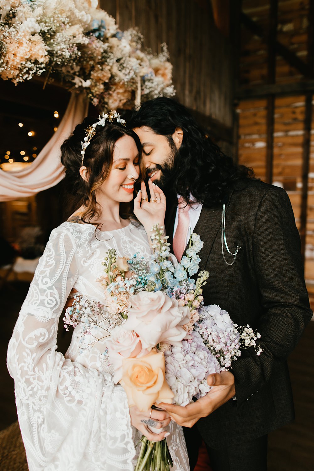 Bouquet Flowers Bride Pastel Pink Lilac Blue Stokes Barn Farm Wedding Ideas Pippa Volans Photography