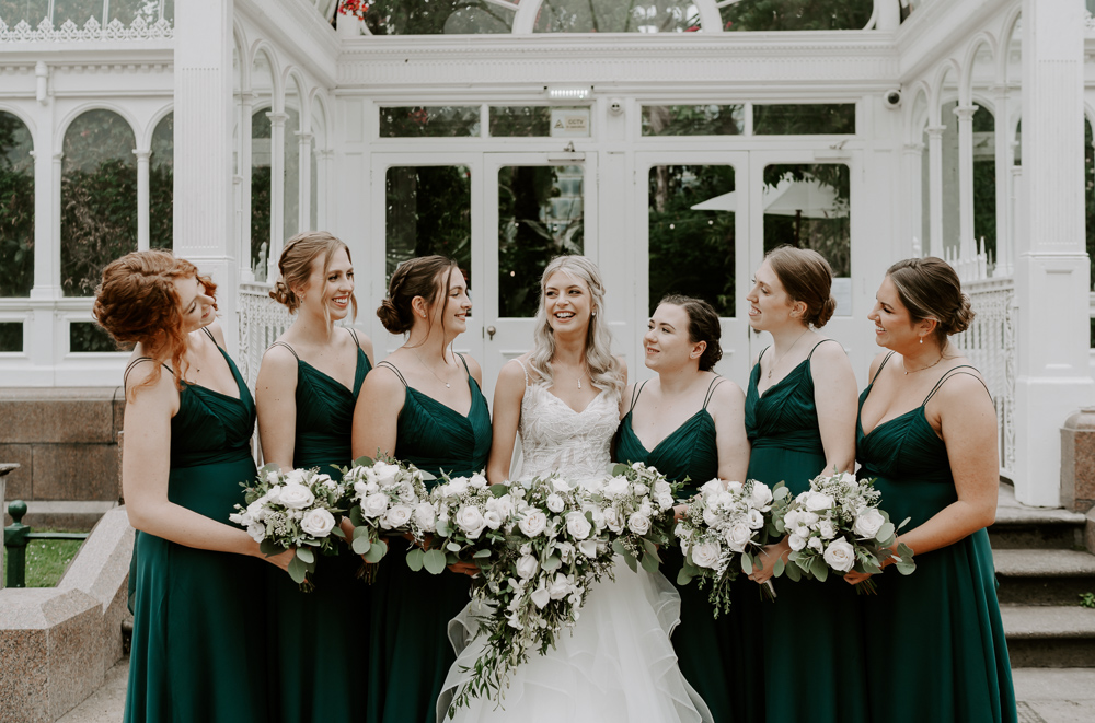 Long Green Bridesmaid Dresses Tropical Botanical Wedding Gina Fernandes Photography