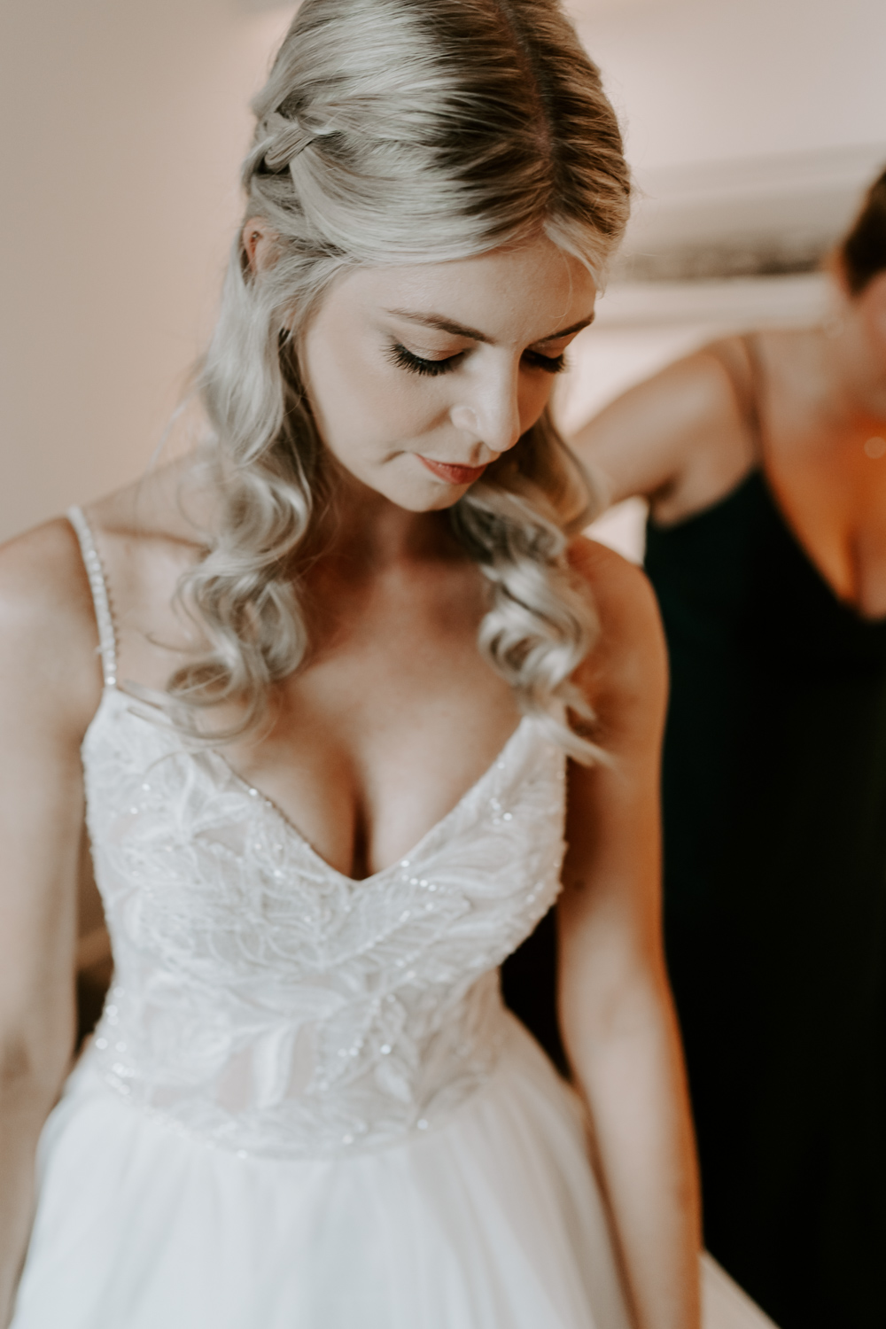 Bride Dress Straps Maggie Sottero Ballgown Tropical Botanical Wedding Gina Fernandes Photography