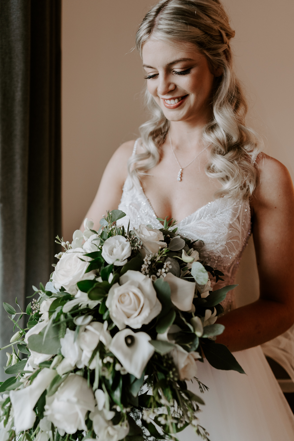 Bouquet Flowers Bridal White Rose Greenery Tropical Botanical Wedding Gina Fernandes Photography