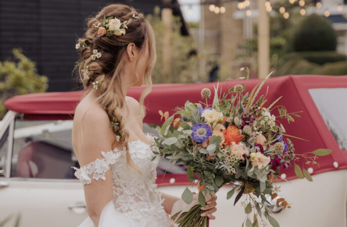 Wedding Plait Ponytail Hairstyle Bride Flowers Kerry Ann Duffy