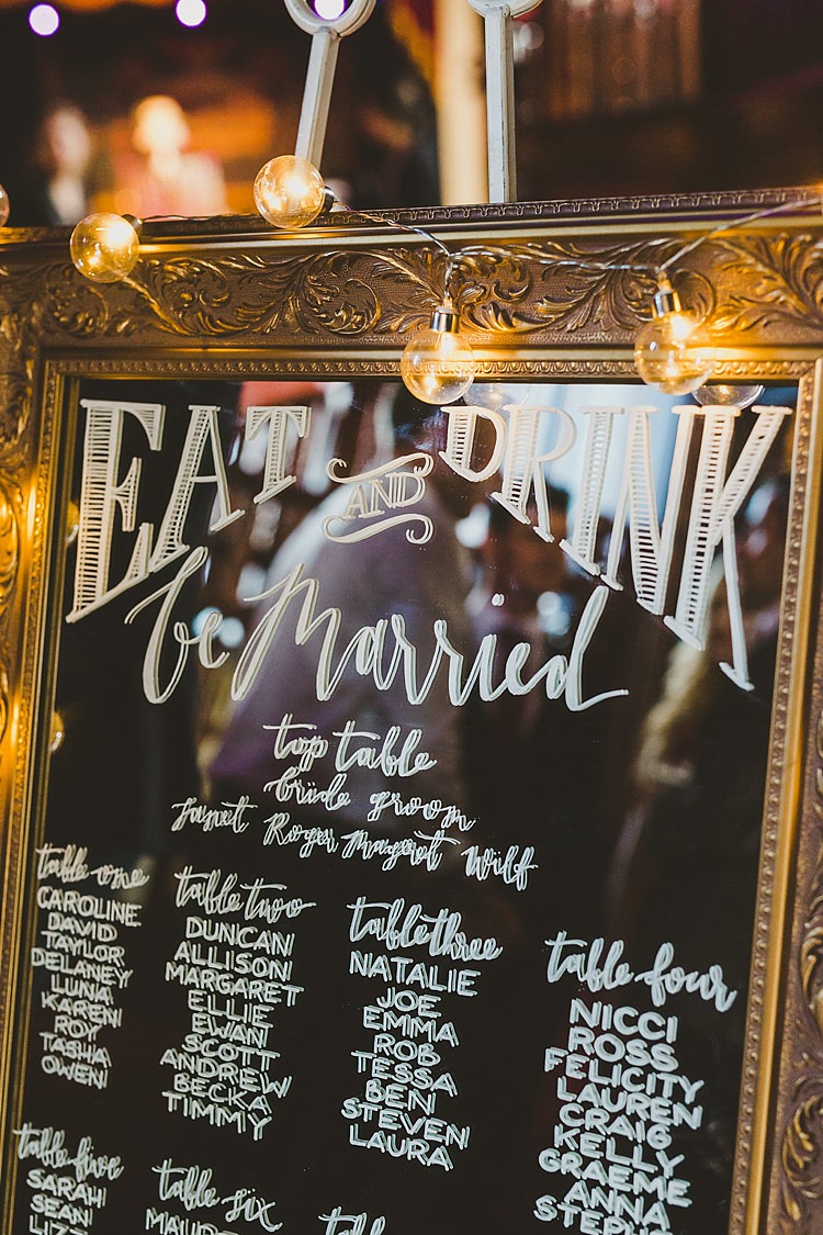 Wedding Table Plan Frame Gold Lights Emma Kenny