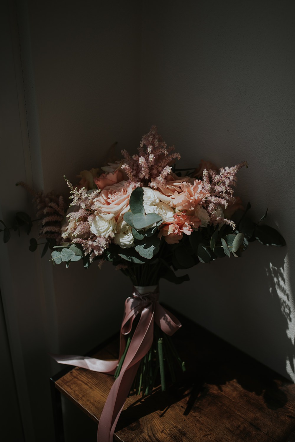 Bouquet Flowers Bride Pink Rose Ribbon Yi-Ban London Wedding Grace Pham Photography